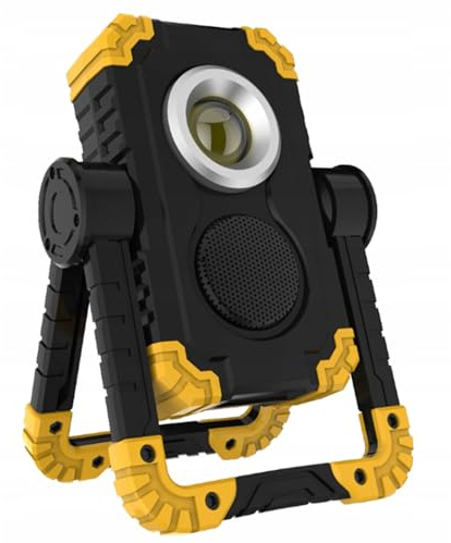 Akku-LED-Baustrahler 10W, 1000LM – superheller Arbeitsstrahler mit Ständer, verstellbar, tragbar, wasserdicht und wiederaufladbar – Bluetooth-Lautsprecher, Powerbank-Funktion. (10W 1000lm)