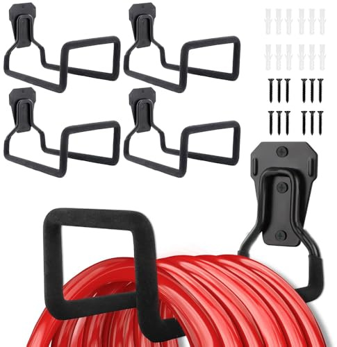 Lot de 4 supports muraux pour tuyau d'arrosage - 19,6 x 12,5 cm - En métal - Avec 6 vis et 6 boulons d'expansion (noir)