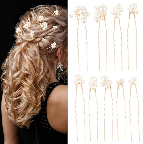 9 Pieces Bridal Pearl Hair Pins for Wedding Party, Pearl Bobby Pins for Women's Hair, Wedding Hairstyles Accessories for Brides Bridesmaid Girls