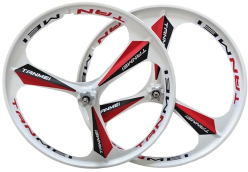 Juego De Ruedas Magnesio Bicicleta De Montaña 26 27,5 Llanta De 3 Radios Ruedas Delanteras Traseras 100 X 135 Mm Freno De Disco 6 A 9 Velocidades(White Red,26inch)
