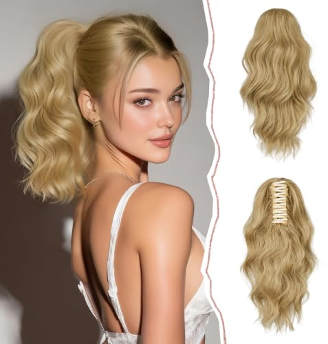 Sofeiyan Pferdeschwanz Verlängerung Clip in Klaue Haarteil Ponytail Haarverlängerung Langer Gewellt lockiger Pferdeschwanz mit Klammer Haarverlängerung Kunsthaare Hitzebeständig für Frauen