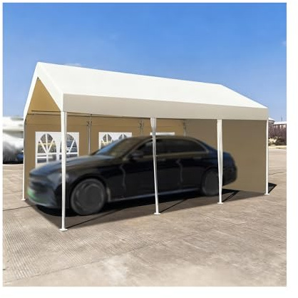 Robustes Carport-Dach Mit Fenstern, Wetterfest, Für Traktoren, LKWs, Wohnmobile Und SUVs(White,9.8x19.6x6.5 ft)