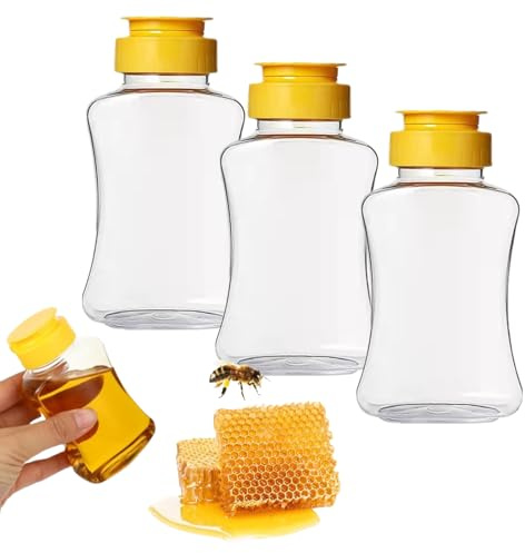 3 Pcs Plastic Honey Bottles 6.34oz Honey Dispenser with Flip Lid 180ml Squeeze Honey Jar Bottle Leakproof Honey Pot Food Grade Ketchup Dispenser for Syrups, Mustard, Salad Dressing, Cooking Oils