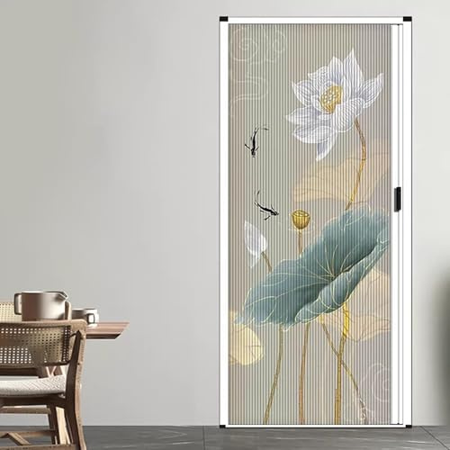 Borrfri Infällbar Skärmdörr med Blommönster, Vikbara Skjutdörrar med Aluminiumram, Non-woven Dragspelsdörrpanel för Kök(67x80in(170x203cm))