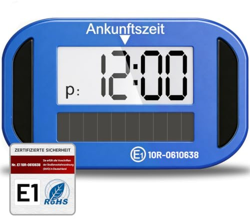 Warmfay® Disque de stationnement électronique solaire avec homologation KBA - Disque de stationnement numérique automatique avec batterie - Avec 2 écrans et mode de stationnement nocturne