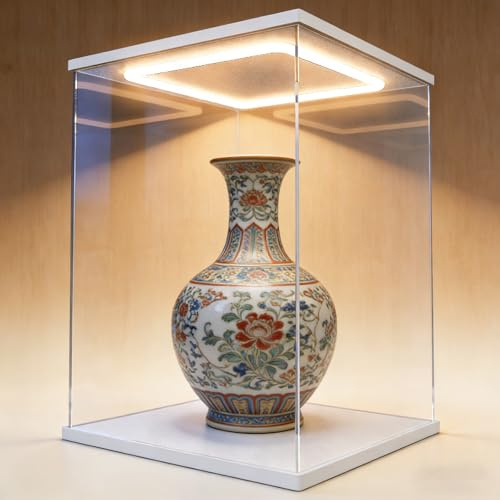 Vitrine Acrylique Boîte Collection Transparente Acrylique Éclairage LED, Vitrines 10-60 cm Hauteur Loisirs Créatifs, Boîtes Rangement pour Objets Artisanaux, Figurines(45x45xH50cm/18x18x20in)