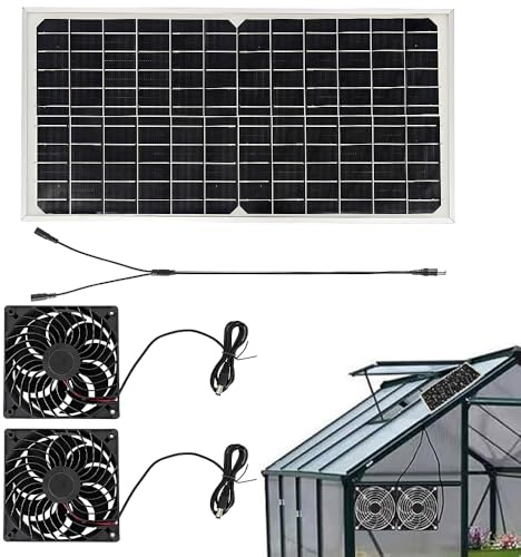 SKIKHN Solar Ventilator, 16W Solarpanel Ventilator, Wetterfest Solarlüfter, Solarmodul Lüfter Kit mit DC Doppelventilator, Solar Lüfter für kleine Hühnerställe, Gewächshäuser, Haustierhäuser, Garage