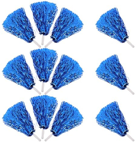 FOYTOKI Pompones de Animadora Metálicos Portátiles, 20 Piezas Pequeñas en Color Azul, Pompones de Palo para Baile y Eventos Deportivos, Accesorios para Fiestas y Equipos de Porristas