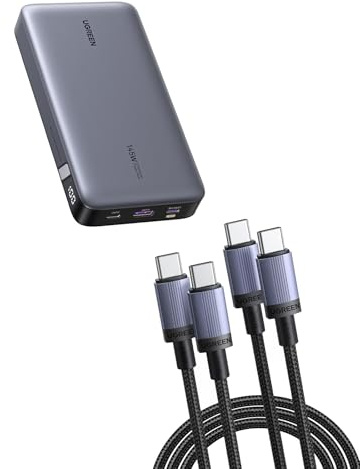 UGREEN Nexode 145W Batterie Externe 25000mAh Power Bank USB C PD3.1 140W avec UGREEN Lot de 2 Câble USB C PD 3.1 5A 48V 240W Charge Rapide (2M)