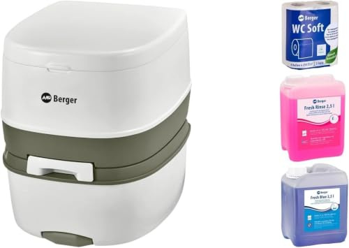 BERGER Mobile Campingtoilette Bio Supreme 22L Starter Set | Platzsparend & Leicht zu Reinigen | Mit Abnehmbarem Abwassertank | Alles, was Sie für den Start benötigen
