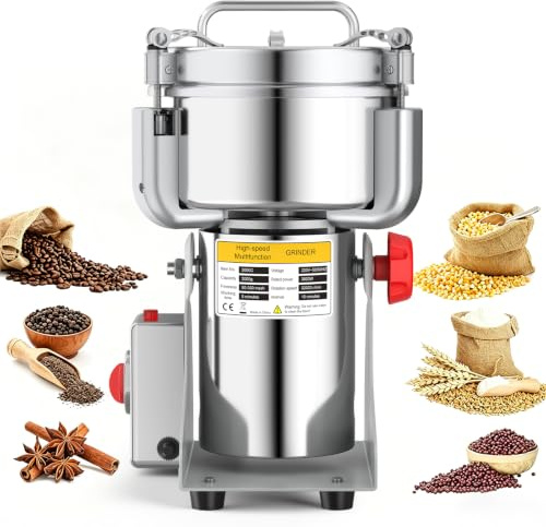 Molinillo de Granos Eléctrico 2000g, Parada al Abrir Tapa, Tipo Oscilante | Motor potente 3600W, Acero Inox, Protección contra Sobrecalentamiento, Muele Café, Granos y Especias