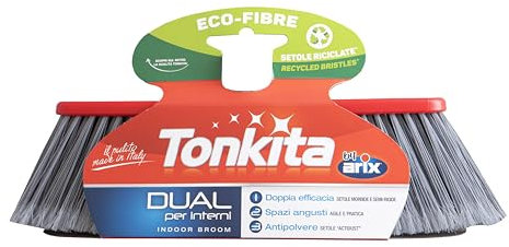 TONKITA | Dual Scopa per Interni, Setole Semi-Rigide Fitte e Inclinate, Cattura Polvere Capelli e Briciole, Made in Italy