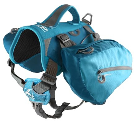 Kurgo Big Baxter Dog Backpack, Dog Saddlebag Pack for Pets, Adjustable Saddlebag for Hiking, Walking, Running, Camping, Coastal Blue