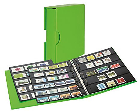 LINDNER Das Original PUBLICA M Color Briefmarken-Einsteckalbum mit 10 beidseitig bestückbaren Folien-Einsteckblättern in Zwei Ausführungen-Spring (grün) - mit passender Schutzkassette