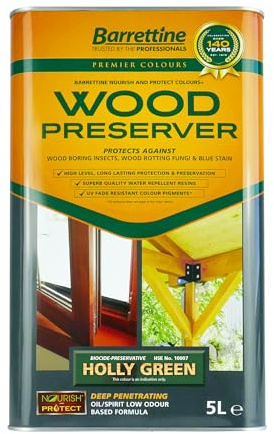 Barrettine Wood Preserver (Holly Green, 5L) - UV Fade Resistant, Durable & Water Repellent Premier Wood Preserver, Deep Penetrating, Low Odour & Oil Based, Suitable for Outdoor & Indoor Use