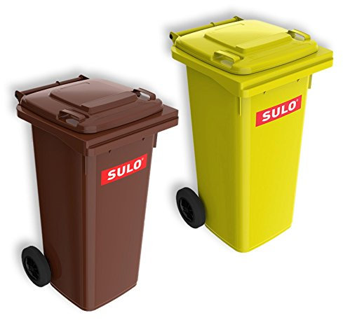 Sulo Lote de 2 Cubos de Basura 2 Ruedas, contenedor a Basura 120 L, marrón e Amarillo (22112+22071)