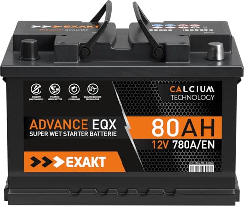 EXAKT Autobatterie 12V 80Ah Starterbatterie Auto Batterie ersetzt 74Ah 75Ah