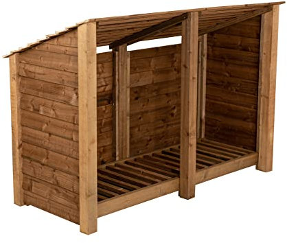 Arbor Garden Solutions wooden log store 4ft, firewood storage (W-187cm, H-126cm, D-88cm), brown finish (Without kindling shelf (roof sloping back))