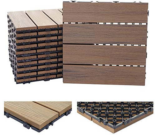 Mendler WPC Bodenfliese HWC-E20 30x30cm je 11x = 1qm - braun | Holzoptik, Balkon/Terrasse, 3D-Struktur, linear, geprägt