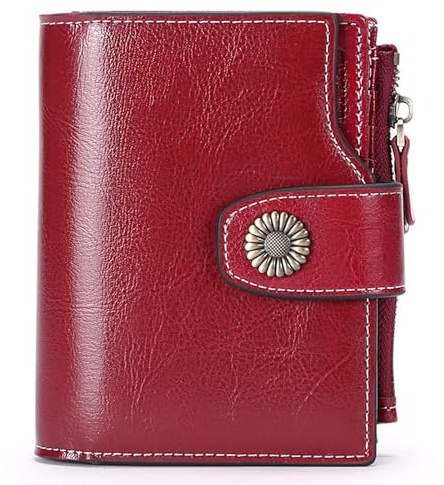 SENDEFN Portefeuille Femme Cuir Véritable en Format Court Portefeuille Femmes RFID Blocage, 16 emplacements pour Cartes y Compris 2 fenêtre d'identification et 1 Poche à Fermeture éclair