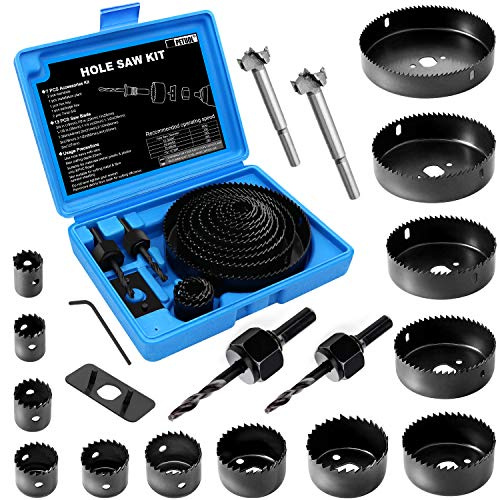 PETUOL Hole Saw Set, 22PCS Hole Saw Kit with 3/4 to 5 (19mm-127mm) 13Pcs Saw Blades, Mandrels, Installation Plate, Drill Bits, Hex Key with Storage Box, Ideal for Soft Wood, Plywood, Drywall, PVC