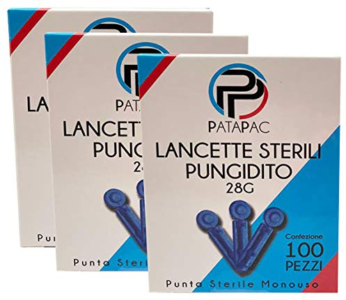 300 Lancette Sterili Pungidito Monouso Ago 28 Grammi da utilizzare con dispositivo pungi dito per la misurazione della glicemia nel sangue a Punta Sterile