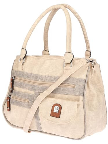 Christian Wippermann große Damen Umhängetasche Tasche Schultertasche in Leder Optik Beige