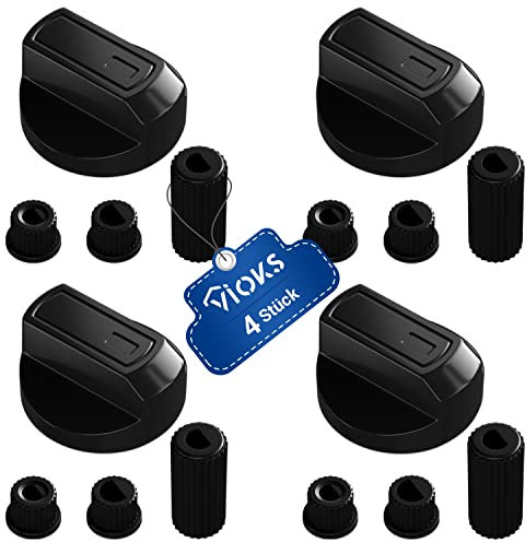 VIOKS SET 4x Drehknopf Herd Schwarz Schalter Herd Universal mit Adaptern 16teilig - Knöpfe & Schalter für Backöfen & Herde/Elektroherd Ersatzteile