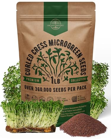 Organo Republic Cress Sprouting & Microgreens Seed - 360,000 Non-GMO Heirloom Seeds, Sprouts in Bulk 1lb Resealable Bag for Planting & Growing Microgreens in Soil, Coconut Coir, Aeroponic & Hydroponic