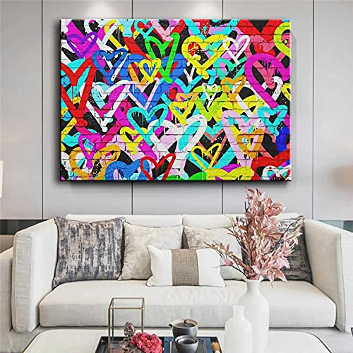 Leinwanddruck Straße Graffiti Kunst Liebe Herz Malerei Pop-Art Wandmalerei Wohnzimmer Schlafzimmer Dekoration 40x60cmx1 Stück rahmenlos