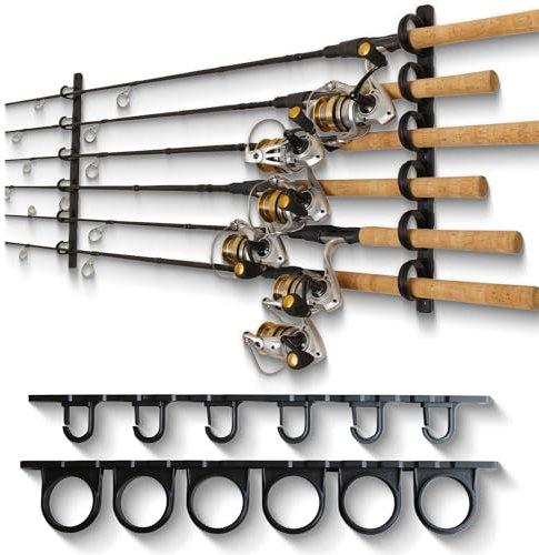 Rush Creek Creations Ceiling Fishing Rod Holder for 6 Rods, Garage Organization and Wall Storage, Horizontal Rack