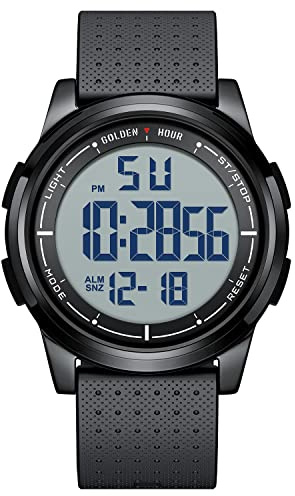 GOLDEN HOUR Montre Digitale étanche Ultra-Mince pour Hommes avec Affichage Grand Angle Bracelet en Caoutchouc pour Hommes Femmes