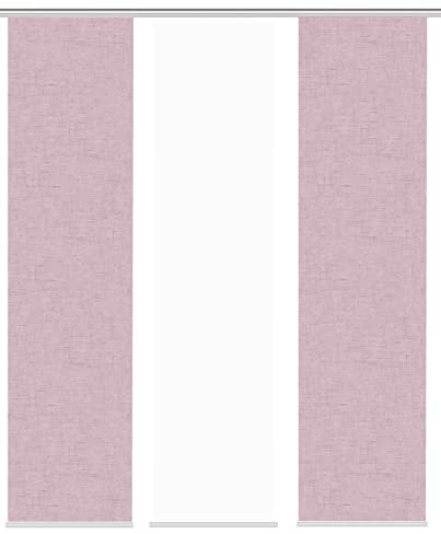 HOME WOHNIDEEN 84698 Schiebegardine PIVE, Digitaldurck auf Dekostoff in Seidenoptik, Farbe:rosé, Größe:245 x 60 cm, Anzahl:3er Set (2X Bedruckt, 1x Uni)