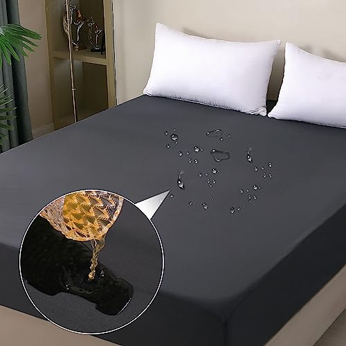 ohano Wasserdichter Matratzenschoner 200x200cm Spannbettlaken, Wasserdichter und Atmungsaktive Matratzenbezug, Inkontinenzauflage,Nässeschutz Bettlaken Spannbetttücher,für alle Jahreszeiten-Dunkelgrau