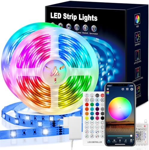 VKH LED Strip 20m, LED Streifen Bluetooth RGB LED Band 20m Selbstklebend mit Fernbedienung und APP, LED Lichterkette für Zimmer Gaming Party (2 * 10m) | LED Strip mit Bluetooth-App, 40-Tasten-Fernbedienung, dimmbar, Musik-Sync und Timer für Schlafzimmer, Wohnzimmer und Gaming