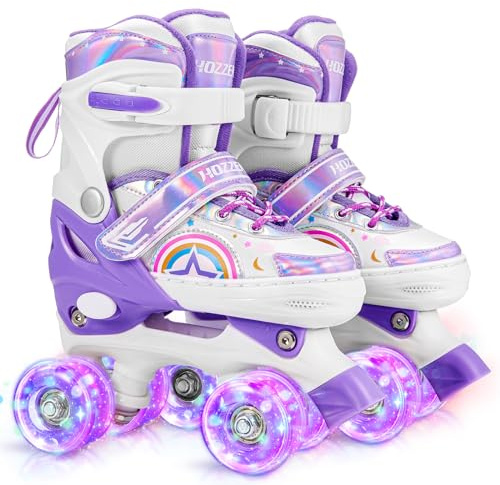 Hozzen Roller Enfant Fille Ajustable32-35 - Roller Quad avec Roues Lumineuses et Sac de Patin a Roulette Fille, Roller Skates for Kids Ages 6-12, Cadeaux Licorne pour Filles, Violet