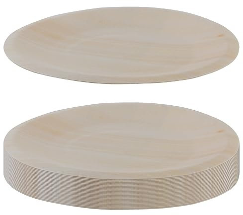 GRÄWE Lot de 25 assiettes jetables - Rondes en bois - 15 cm - Assiettes de fête solides pour 25 personnes - Plus stables que les assiettes en carton - Idéales comme vaisselle de fête et vaisselle