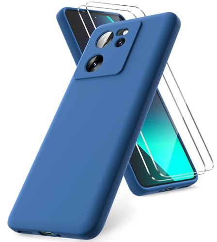 Vansdon Funda Compatible con Xiaomi 13T/Xiaomi 13T Pro, 2 Unidades Protector Pantalla Cristal Templado, Silicona Líquida Gel Ultra Suave Funda- Azul