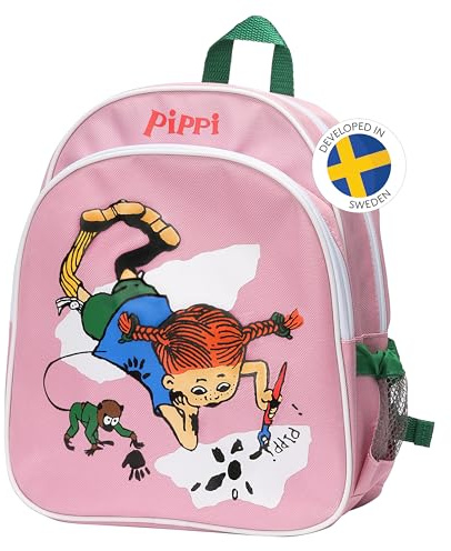 Pippi resväska med lång strumpa – rosa barnresväska – ryggsäck för flickor och pojkar – plast och polyester – ålder 3+, pippi ryggsäck rosa, 120x270x320mm