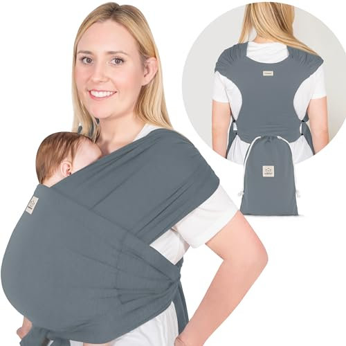 KeaBabies Tragetuch Baby Neugeboren - D-Lite Elastisches Baby Tragetuch Neugeborene, Einfach Anzuziehen Babytrage Neugeborene Ab Geburt, Ring-Trage Babytragetuch Ohne Binden (Midnight Gray)
