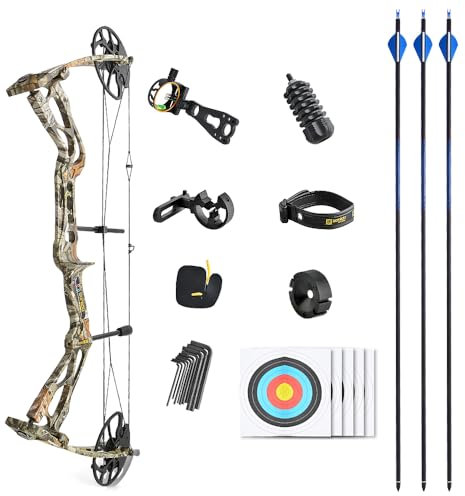 Bogenschießen Compound-Bogen und Pfeil-Set 0-60 Ibs Einstellbare Compound-Bogen-Kit mit Bogen-Stabilisator usw. IBO 310 FPS Jagdbogen Erwachsenen Bogen für Outdoor (Alle-Temperaturen)