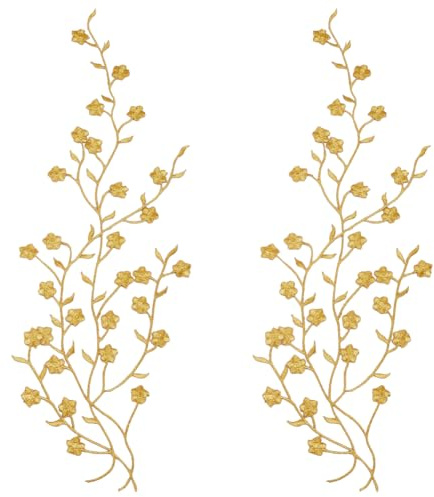 GORGECRAFT 2 st guld bomull broderi lapp spets blommig applikation värmebeständigt tyg broderade lappar gyllene applikationer utsmyckning kläder hantverk bröllop balklänning dekor