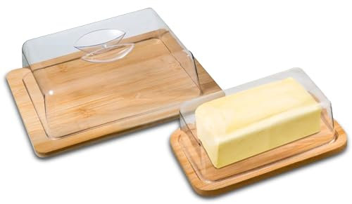 Butterdose - Nachhaltiger Behälter aus Bambus mit Deckel - 100% BPA-Frei - Butter Dish - Für 250g Butter - Umweltfreundliche transparente Dose mit Bambusdeckel