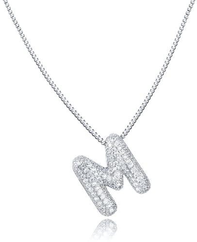 AFSTALR Damen bubble buchstaben kette Silber M ice out Ballon halskette mit initial Anhänger Blase Schmuck 45+5cm