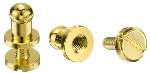 sourcing map 5 Set 4mm Solid Brass Round Head Stud Screw Rivets Post Fastener for DIY Leather Craft Belt Wallet Handbag Decoration Repairs, Gold Tone