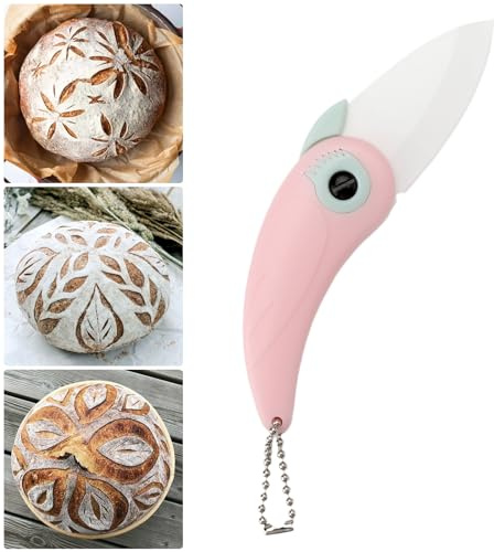 DAWRIS Sourdough Bread Lame Knife, Foldable Dough Scraper Bread Scorer, Ceramic Bread Cutter Bread Lame Dough Scoring Tool, Pink Lame Bread Cutter, Slashing Cutter Tool for Homemade Bread Baking