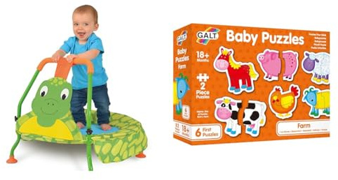 Galt Nursery Trampoline - Turtle Toddlers Trampoline Encourages Childrens Active Play & Baby Puzzles - Fun, Educational and Colourful Early Learning 2 Pc First Jigsaw Puzzles