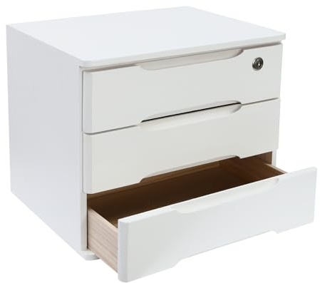 Schreibtisch Organizer, 3-Stufiger Hölzerne Schreibtisch Organizer, Schreibtisch-Aufbewahrungsbox mit Abschließbaren Schubladen, Tisch Organizer Büro, 39 * 30 * 31cm (Weiß)