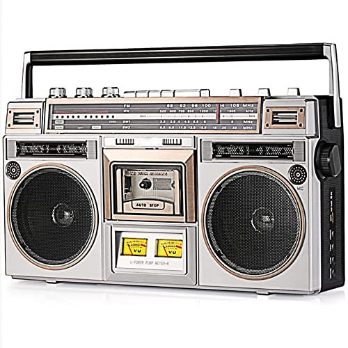 Boombox Bluetooth rétro des années 80 avec lecteur de cassette, radio AM/FM, Bass Boost – Haut-parleur intégré, prise casque, entrée SD/USB – Haut-parleur portable sans fil pour la maison,
