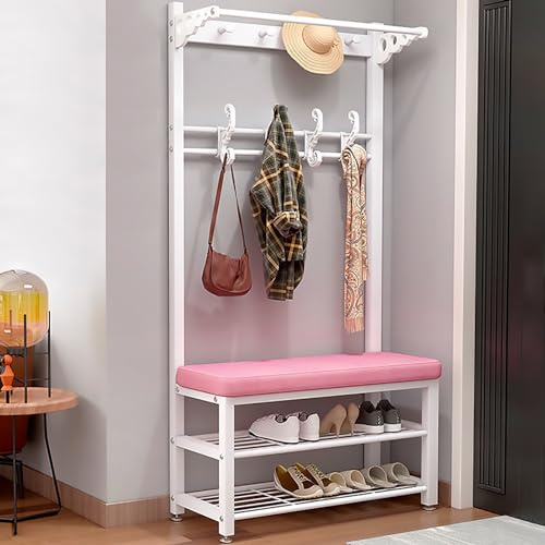 Appendiabiti da ingresso con scarpiera, supporto in metallo con ganci e mensola, per cappelli a C, per camera da letto, soggiorno, corridoio, organizer (101,6 cm, bianco)